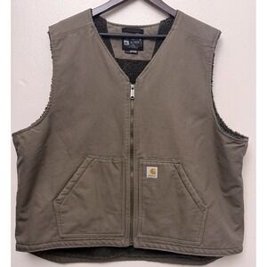 Carhartt 2XL Washed Duck‎ Canvas Chore Vest Sherpa Lining 104394 DWD